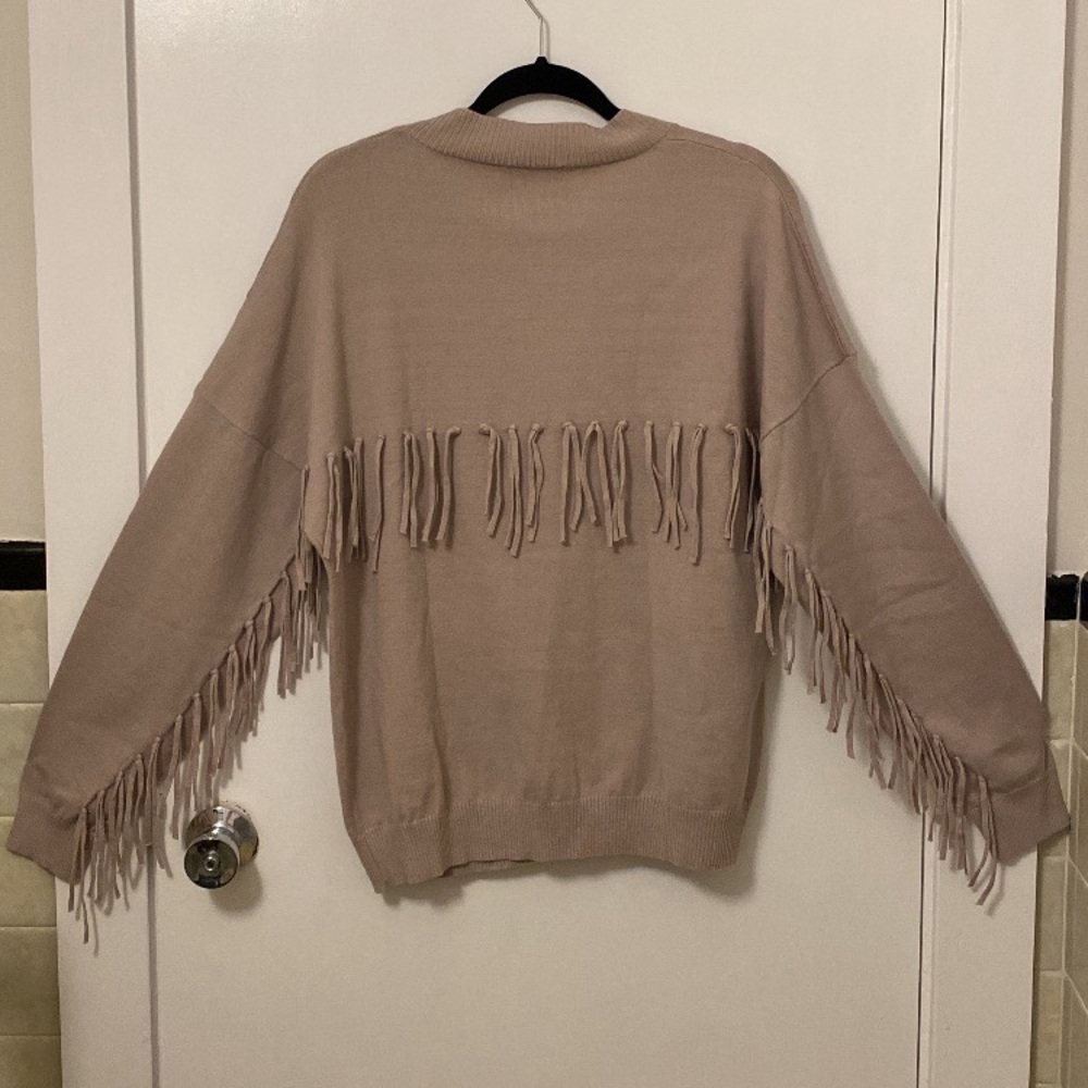 BiBi NWOT Beige/Taupe Fringe Cardigan  Western Sweater